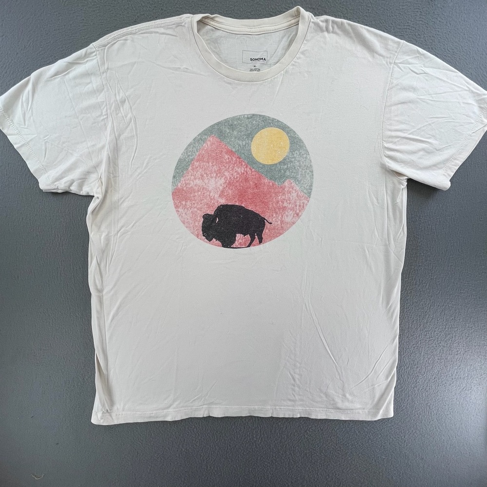 Sonoma Men T-Shirt Cotton XL Buffalo Graphic Nature Cream Short Sleeve Tee